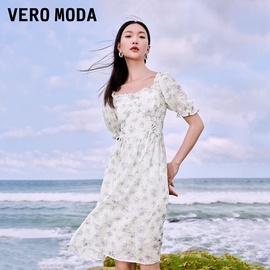 直播veromoda连衣裙春夏，款碎花中长款a摆荷叶边泡泡袖甜美