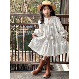 咸蛋虾米韩国春装女童，波西米亚风白色，连衣裙儿童公主长袖衬衫裙子