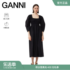 GANNI女装 黑色方领蝙蝠袖罩衫修身长裙连衣裙 F9092099