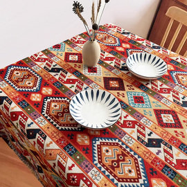 红色波西米亚餐桌布棉麻复古摩洛哥风情台布美式高级感轻奢ins风