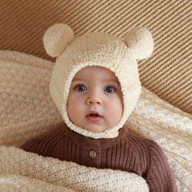婴儿帽子秋冬季宝宝毛线，帽儿童护耳帽珊瑚，绒可爱针织男童女童冬款