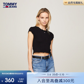 美式辣妹tommy24春夏，女装复古褶皱，木耳边修身短袖上衣17888