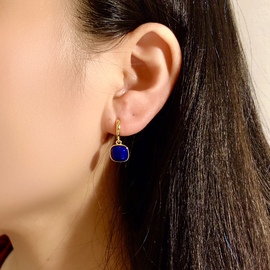 P272 天然青金石耳环s925银耳扣耳环9mm克莱因蓝设计耳饰