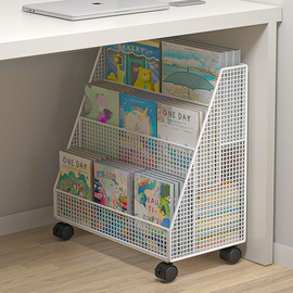 儿童宝宝绘本收纳架书本落地靠墙可移动书架带轮多层桌下一体书柜