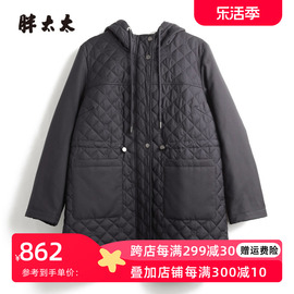 胖太太大码女装秋冬季蓝色韩版纳格连帽薄棉服保暖823401311