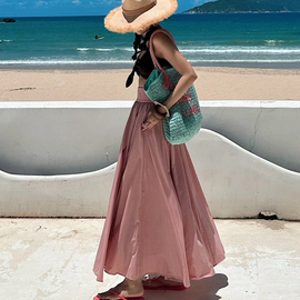 沙滩裙海边度假半身裙高腰大摆裙子分体伞裙海南三亚旅游穿搭长裙