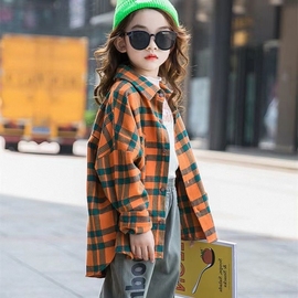 女童格子衬衫春秋中大童衬衣，儿童12岁韩版洋气时髦小女孩上衣长袖