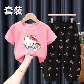 hallokitty衣服小学生童装，女童上衣半袖纯棉，哈喽kt短袖凯蒂猫t恤