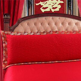 婚庆大红全棉双人枕套1.8米床上长枕套结婚房，1.5米加刺绣枕头芯套