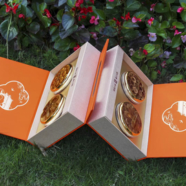 橙色双开四宝礼盒八角盒双长城内盒多拼通用包装盒空礼盒