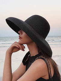 复古法式赫本黑色网红草帽遮阳帽防晒海边沙滩帽子女夏大沿太阳帽