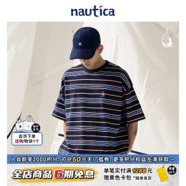 nautica白帆日系中性多巴胺，条纹舒适短袖t恤tw4252