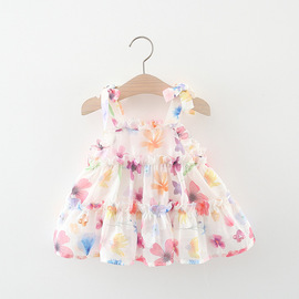 婴儿女童夏季雪纺蛋糕连衣裙小宝宝洋气童装无袖吊带公主裙子