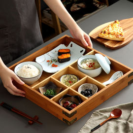 日式五格寿司套装一人份民宿餐具多格分餐竹盒甜品碟火锅分格竹盘