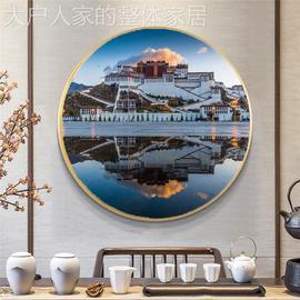 网红藏式谐四瑞装饰画客厅，关吉祥八宝唐卡藏族，布达和拉宫背玄景墙