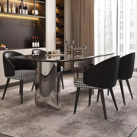 意式轻奢高级感钢化玻璃悬浮餐桌椅长方形家用简约不锈钢吃饭桌子