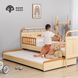 蘑菇城堡全实木伸缩子母床枫木，双层拖床抽拉式亲子床单人儿童床