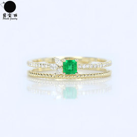 G18K黄金潘杰希尔天然祖母绿小戒指 微油艳绿色宝石镶钻石手饰女