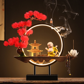 新中式禅意茶宠小和尚摆件倒流香炉香薰炉创意家居装饰品客厅玄关