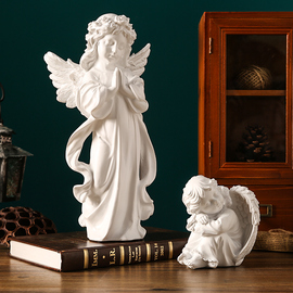 欧式复古天使少女孩装饰品美式树脂石膏雕塑雕像客厅小摆件礼物