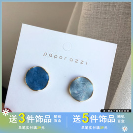 s925银针个性撞色时尚，几何耳钉简约滴油清新耳饰复古港风耳环1920