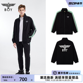 BOYLONDON秋季情侣款棒球服绣花撞色条纹休闲针织外套N12001