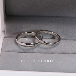 guisu归素简约999纯银情侣戒指，一对男女光面，素圈定制对戒刻字礼物