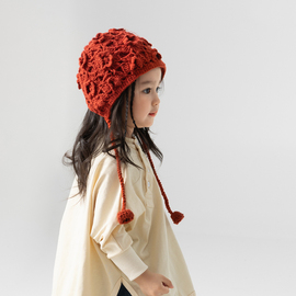 儿童帽子秋冬款2024女童宝宝，毛线帽红色，女孩针织帽护耳帽冬季