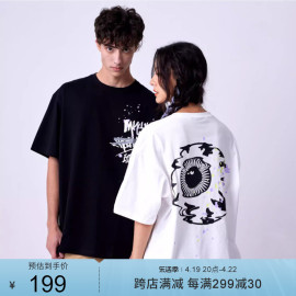 mishkanyc大眼球美式潮牌品牌夏季短袖t恤男女士圆领宽松显瘦纯棉