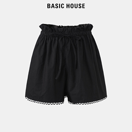 Basic House/百家好休闲短裤高腰蕾丝女士减龄荷叶花边夏装季裤裙