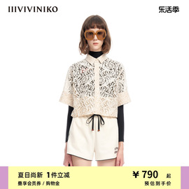 IIIVIVINIKO夏季“古典蕾丝”复古短袖箱型衬衫女M320449343D