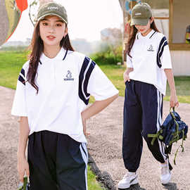 中学生夏装少女高初中生polo衫，短袖两件套装，大童运动中考体育短裤