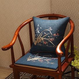 新中式兰花茶椅坐垫红木家具椅子沙发茶桌茶椅垫太师椅餐椅圈椅垫