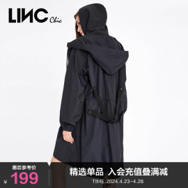 lincchic金羽杰风衣时尚，连帽中长款直筒，宽松风衣外套女春秋910112