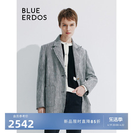 blueerdos24春夏通勤翻领，羊毛混纺花呢，西装女外套b245j1002