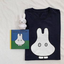 日系兔子卡通深蓝色有特色的t恤女重磅纯棉，个性宽松夏季亲子上衣