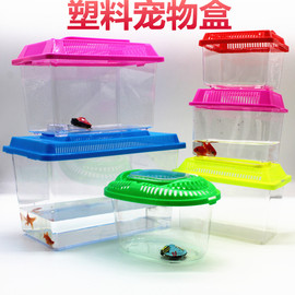 中小水族箱手提塑料鱼缸透明宠物盒爬虫饲养盒运输盒鱼缸乌龟缸