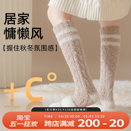 珊瑚绒毛毛袜子女冬季加厚保暖睡眠，小腿袜长筒，睡觉居家高筒地板袜