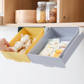 免打孔厨房橱柜下粘贴式抽屉收纳盒筷子叉餐具整理盒隔层储物盒