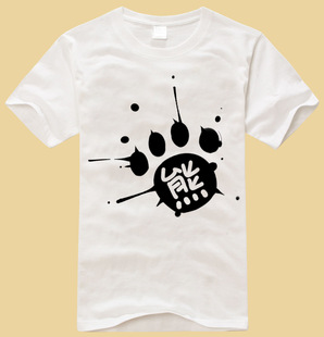 包邮泼墨熊爪新款夏装男女情侣宽松大码纯棉圆领短袖T恤
