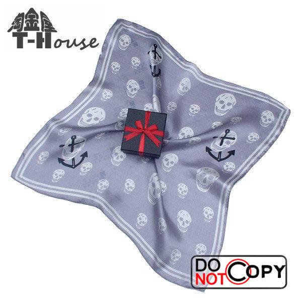 骷髅印花真丝男士丝巾衬衫领巾英伦方巾小围巾 礼盒装