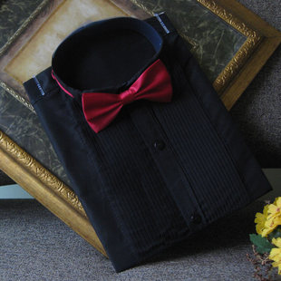 缘于真情男士 黑色竖条小尖领大合唱演出服主题服5013 婚礼衬衣衬衫