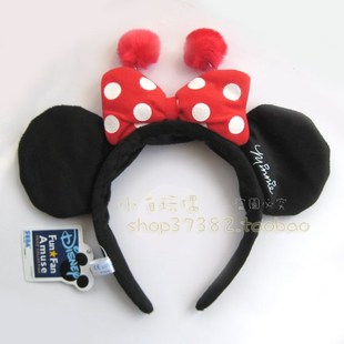 特●迪士尼原版米妮经典大红绒球蝴蝶结头饰头箍有吊牌●小自玩偶
