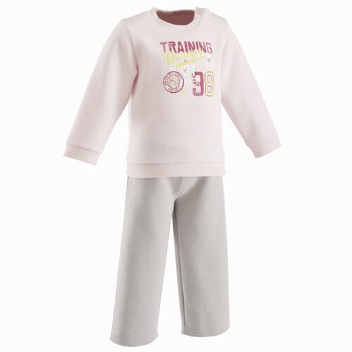 迪卡侬正品Domyos婴幼儿宝宝健身运动套装保暖绒衣外套长裤89￥粉