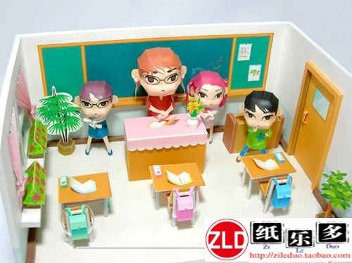 纸乐多超可爱的卡通教室纸模型3D立体动漫纸模防水手工益智