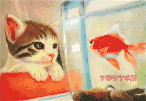 Маленький домик, вышивка крестиком, настоящий французский комплект DMC-кошка и золотая рыбка, милый мультфильм, декоративная живопись