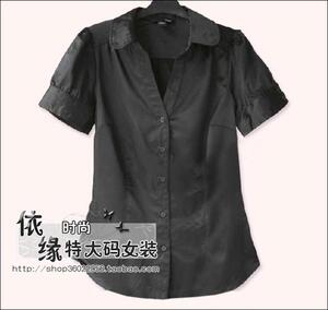 时尚加大码女装 收腰型小翻领短袖衬衫衬衣 白色L