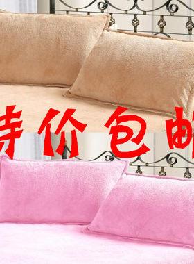 加厚长毛绒珊瑚绒枕套四件套一对