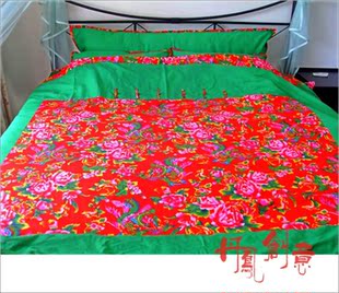 东北大花布纯棉加厚五件套:百年好合婚被-婚庆用品