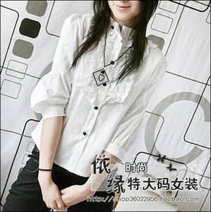 【大码女装】703#大号韩版可爱 泡泡公主袖 复古 立领衬衫